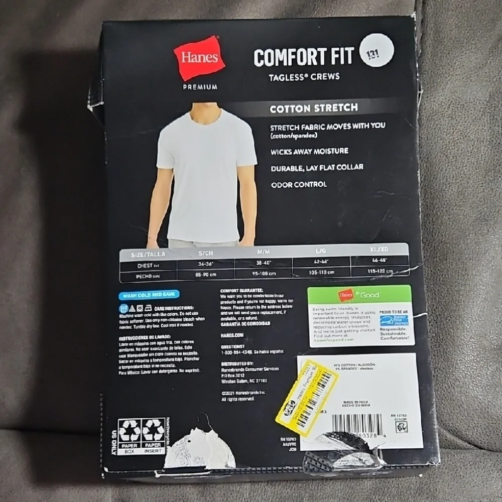 Hanes Premium Black Comfort Fit Cotton Crew Undershirts New Medium